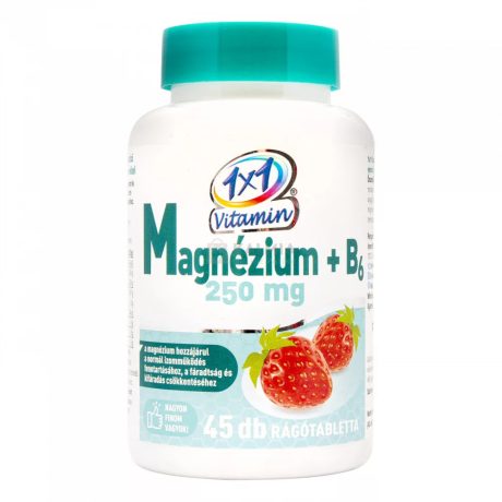 1X1 VITAMIN MAGNÉZIUM + B6 eperízű rágótabletta 45 db