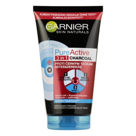 GARNIER Skin Pure Active 3in1 tisztító maszk problémás zsíros bőrre 150 ml